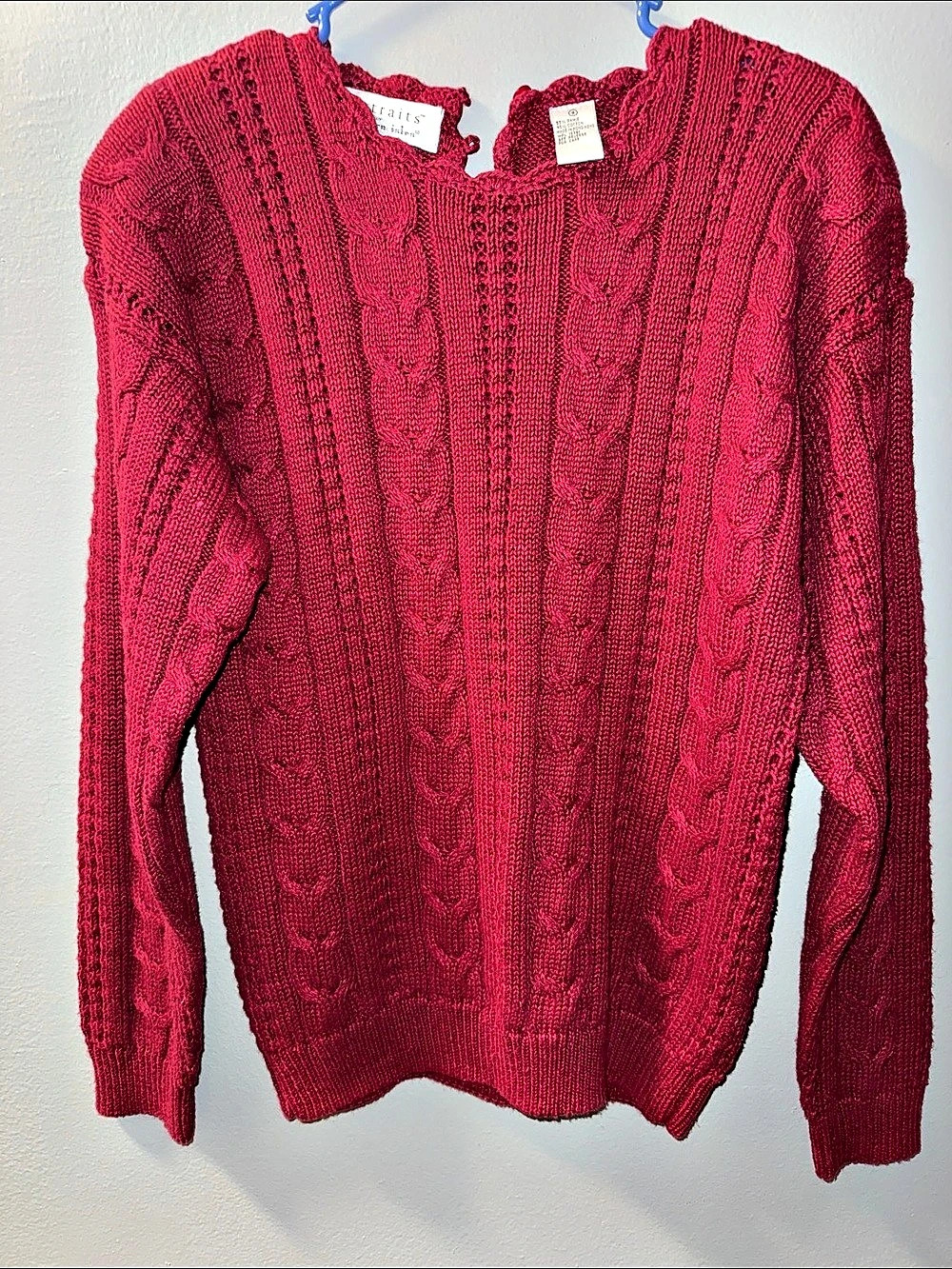 Northern Isles Portraits Cable Knit Sweater Red Size S Grandma Fisherman Chunky